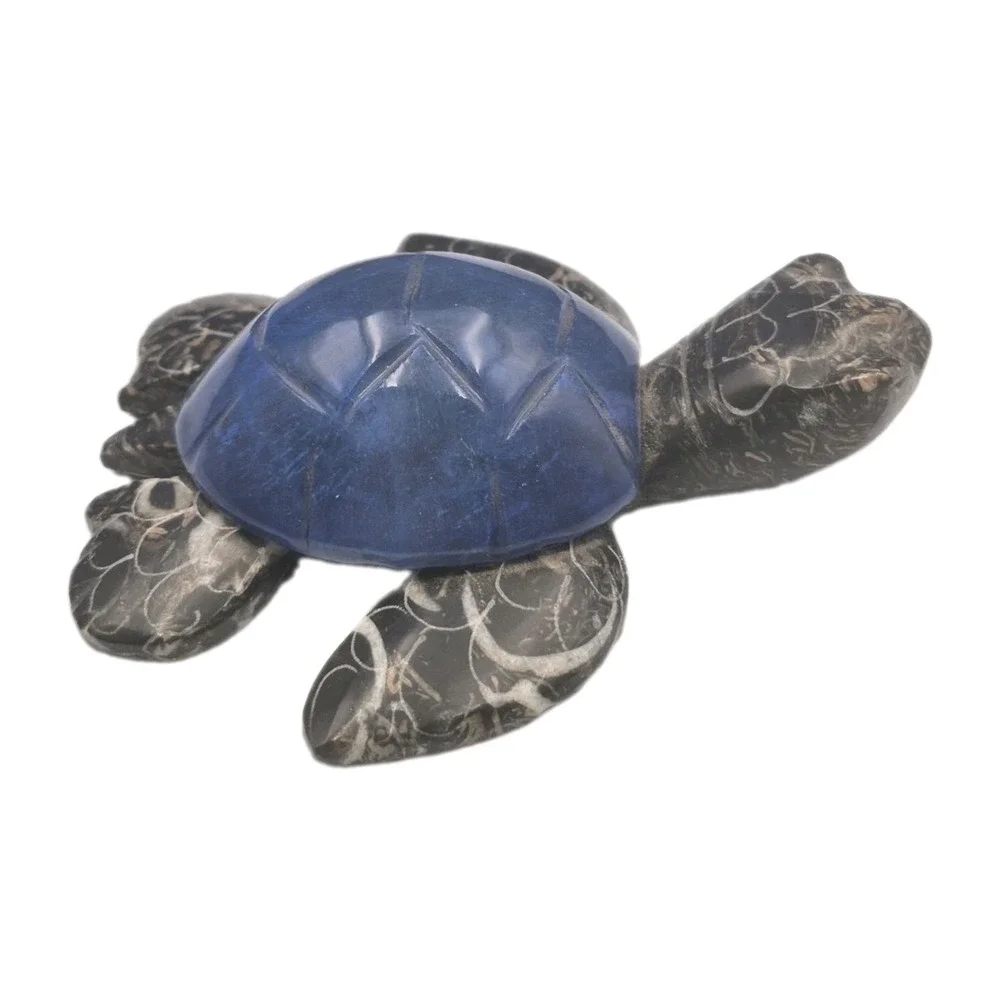 Handcarved Marble Sea Turtle Blue Gray 4